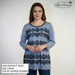 Alfred Dunner Women's Long Sleeve Tunic Top Size Large Blue/